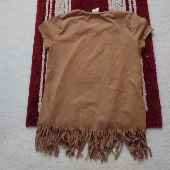 "One of a kind" Suede Soft Brown Fringe Top - Picture 2 of 4